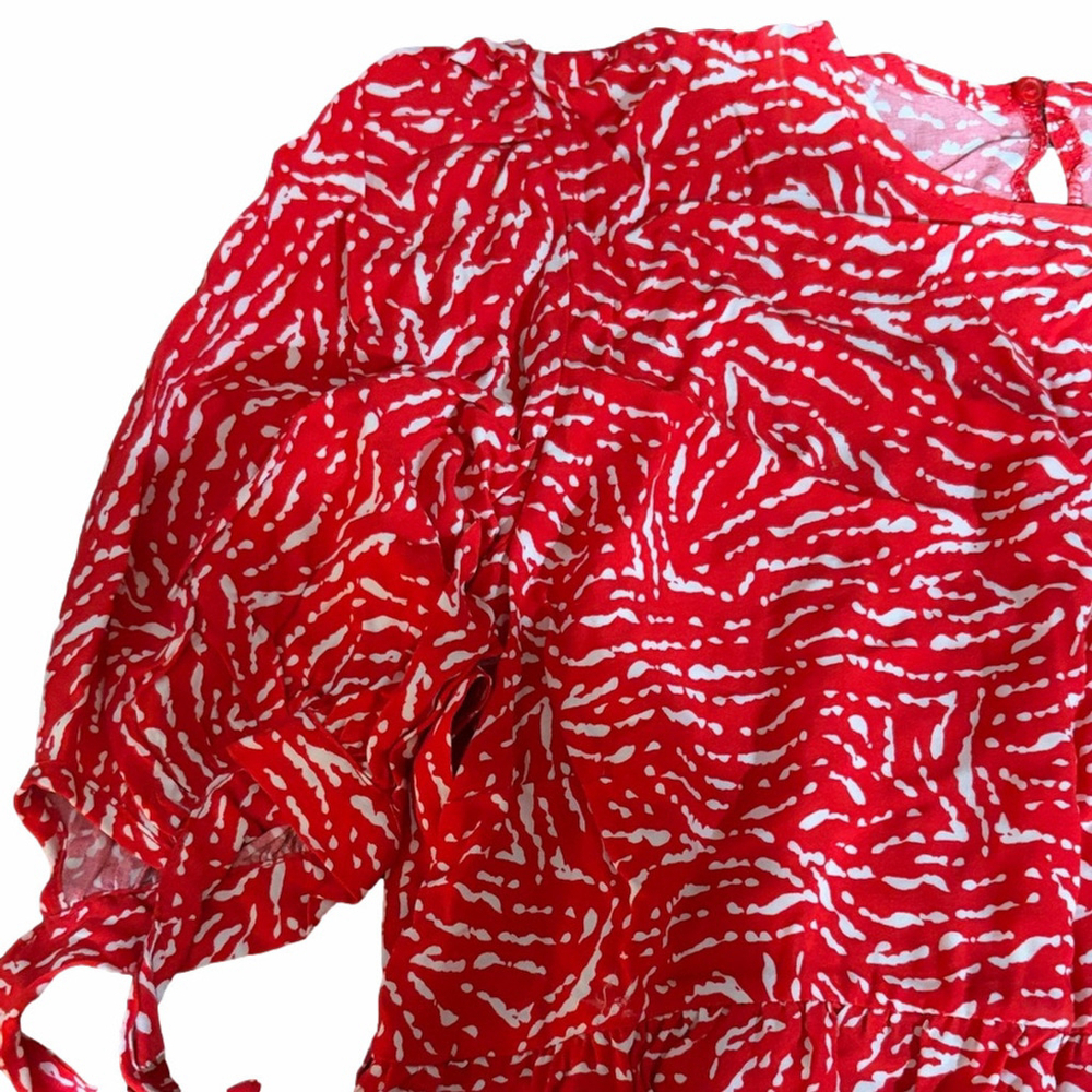 New Look Red Animal Print Tie Sleeve Tiered Midi Dress | NWT | Sz 4 - Picture 5 of 8